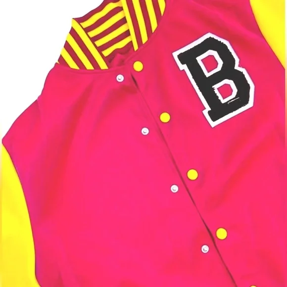 VARSITY JACKET & PANTS: Pink & Yellow w/Letter “B” Embroidery, NIP - Picture 5 of 9